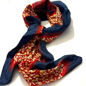 FASHION SCARFS Vintage Luxurious Red and Blue Silk Wrap with Intricate Patterns